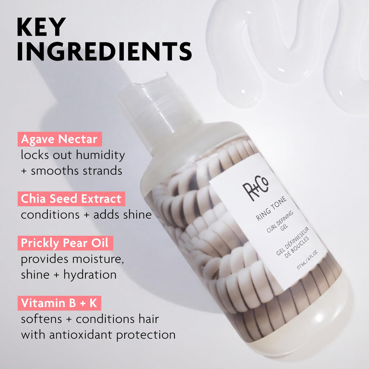Lavender R+Co RING TONE Curl Defining Gel, 6 oz/177 mL, Relative Paradise Scent