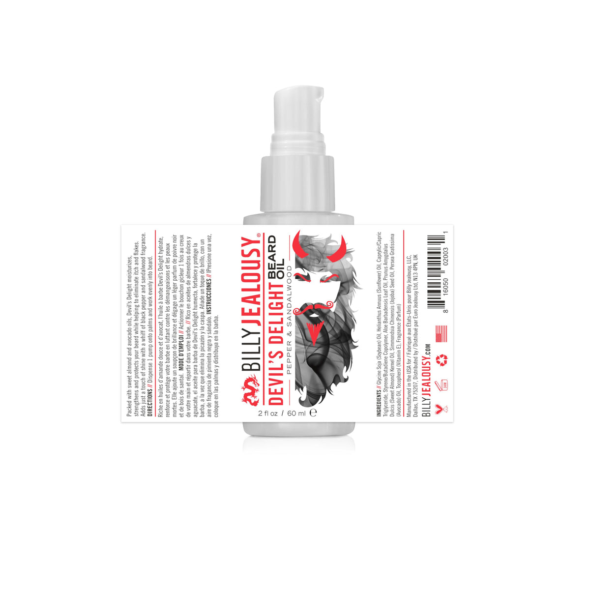 White Smoke Billy Jealousy Beard Oil for Men, Weightless, Low Shine, and Hydrating Beard Moisturizer for Softer Hair, Helps Prevent Itching and Flakes, Devil's Delight, 2 Fl Oz