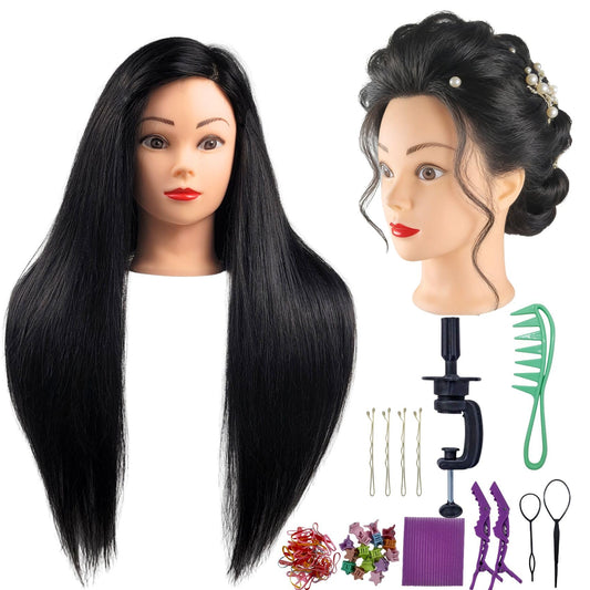 White Smoke 28inch Real Hair Mannequin Head Cosmetology Training Head to Practice Hairstyles Manikin Head for Beginners Hairdresser Hair Braiding, Cutting Learning Teaching