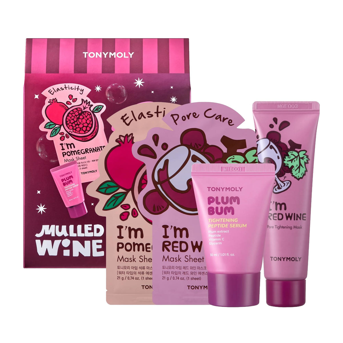 White Smoke TONYMOLY Holiday Skincare Gift Set Collection – 4-Piece K-Beauty Self-Care Sets with Hydrating Sheet Masks, Hand Creams & Wash-Off Masks – Coffee, Mulled Wine & Rose