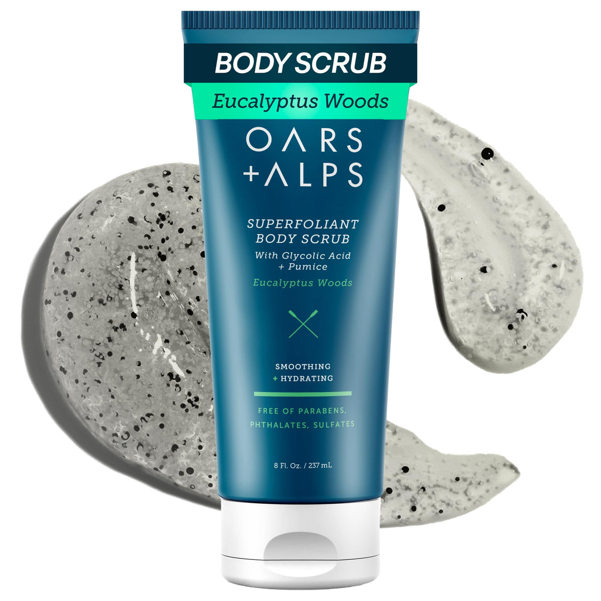 White Smoke Oars + Alps Exfoliating Body Scrub, Mens Glycolic Acid Scrub, 1pk, 8oz