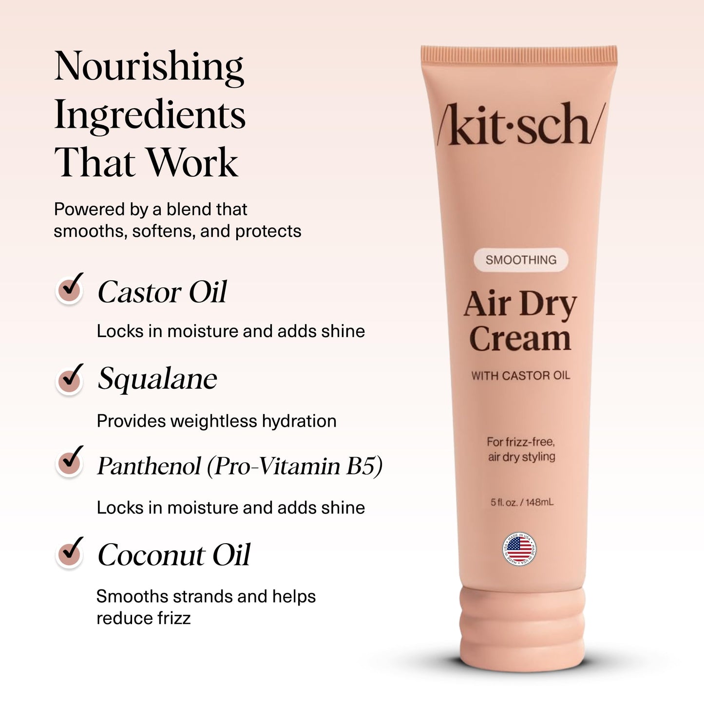 White Smoke Kitsch Smoothing Air Dry Cream for Hair – Frizz Control Hair Care Product with Castor Oil & Coconut Oil – Weightless Styling Cream - Enhances Natural Texture Appearance | Ideal Gifts for Women – 5 oz