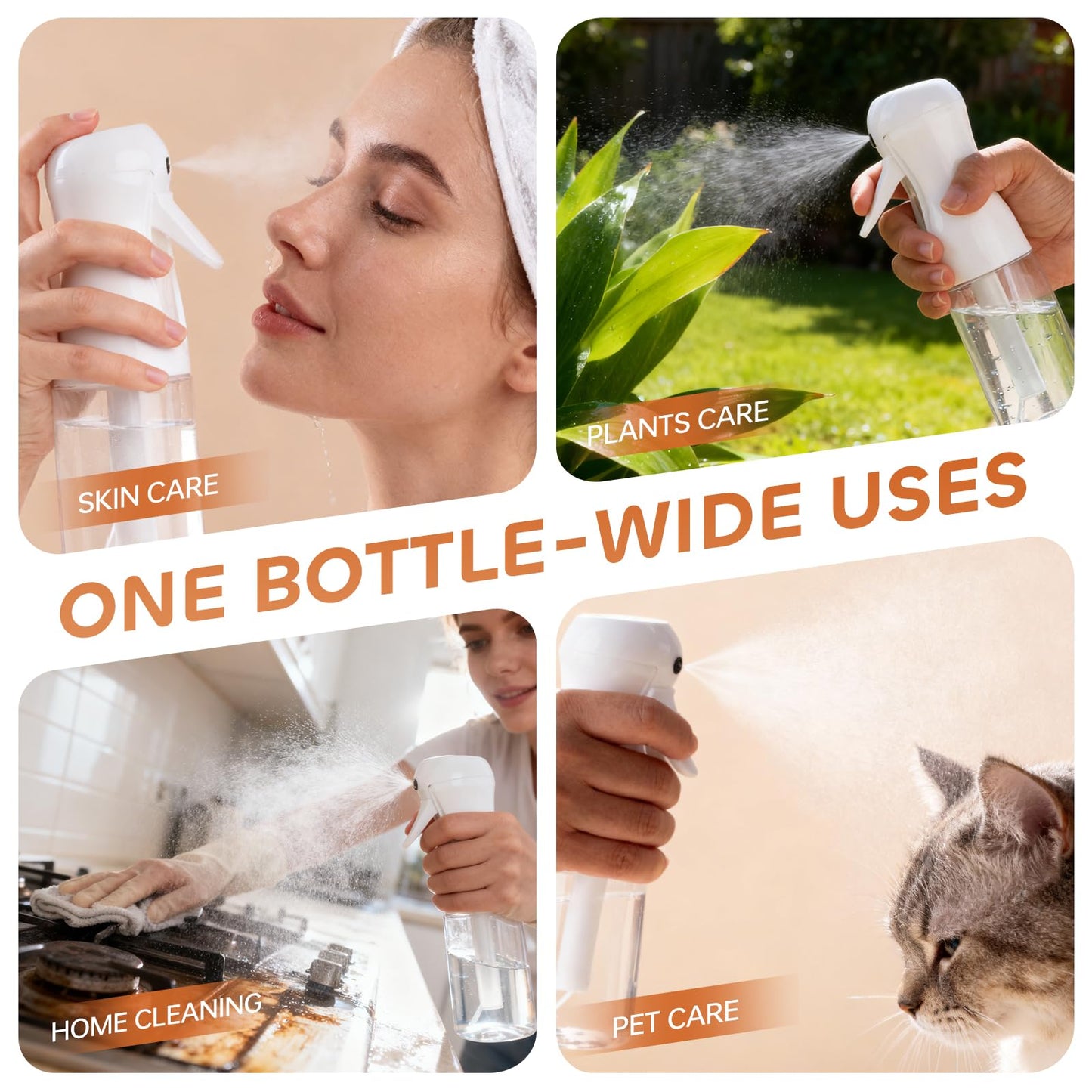 Antique White AMOMELA 2Pcs Continuous Spray Bottle For Hair,Ultra Fine Refillable Water Mister for Hair Styling, Plants, Cleaning, Salon, Misting & Skin Care（200ml/6.8oz Clear） (200ML 2PACK)