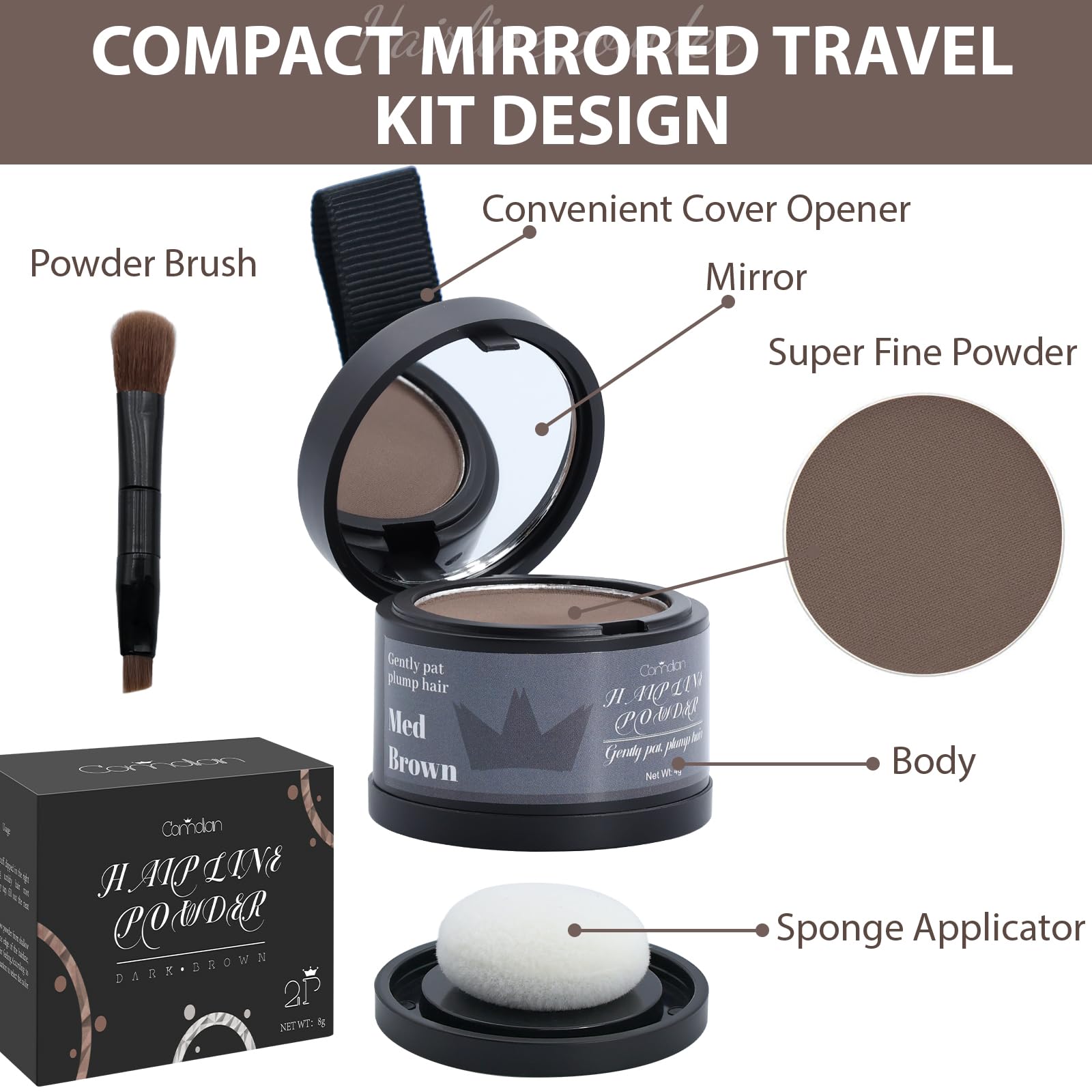 White Smoke 2 Pack Hairline Powder for Women and Men, Used to Root Touch Up Hair Color, Thinning and Gray Hair Coverage and Bald Spots Coverage, Medium Brown