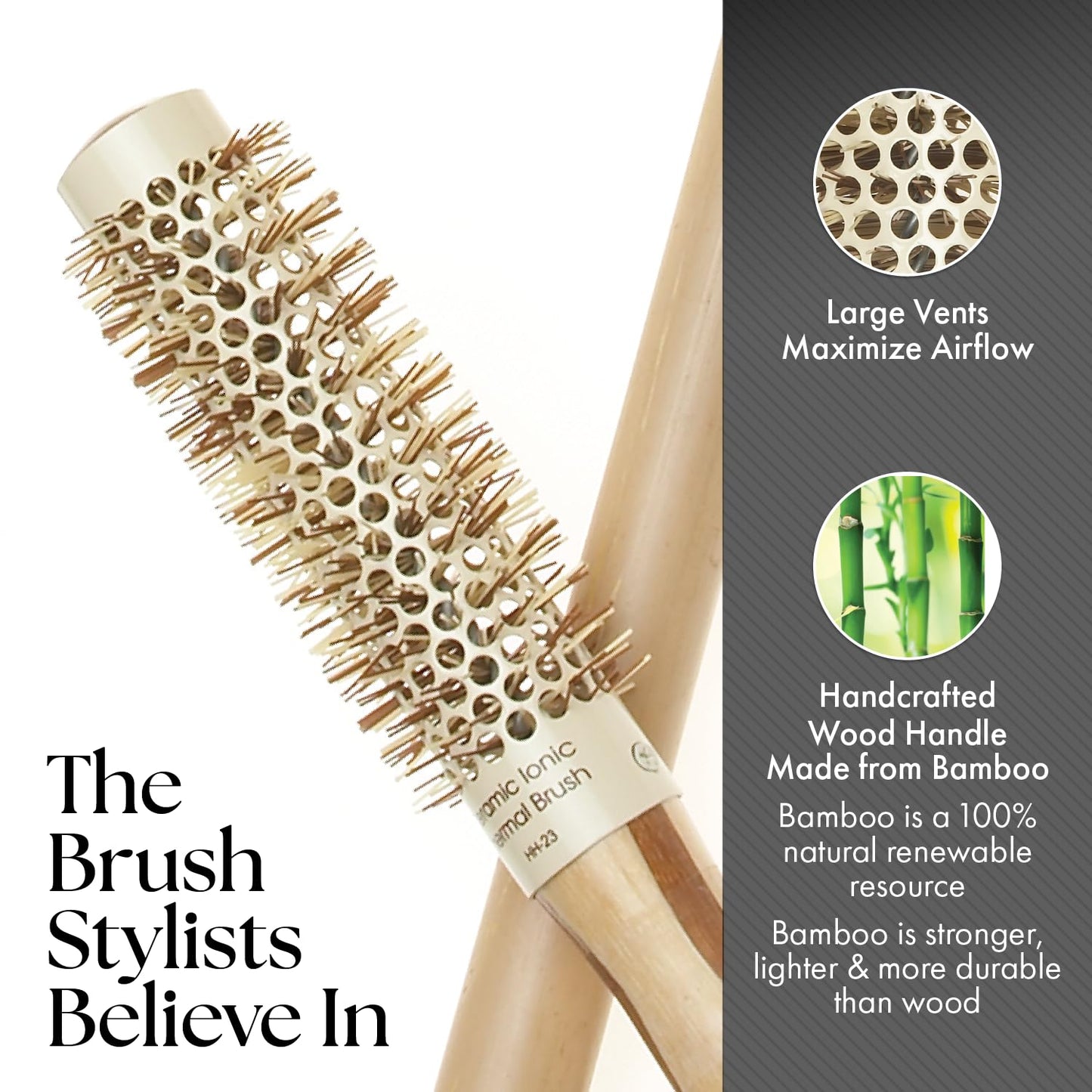 White Smoke Olivia Garden Healthy Hair Eco-Friendly Bamboo Ionic Thermal Round Hair Brush HH-23 (1")