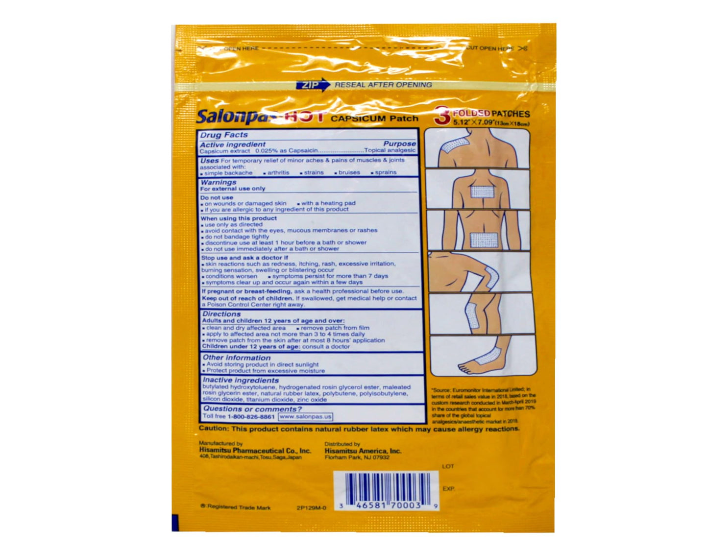 Dark Goldenrod Salonpas Pain Relieving HOT Capsicum Patch, 3 Count per Pack Pack, for Back, Neck, Shoulder, Knee Pain and Muscle Soreness, 8 Hour Pain Relief Pack of 2