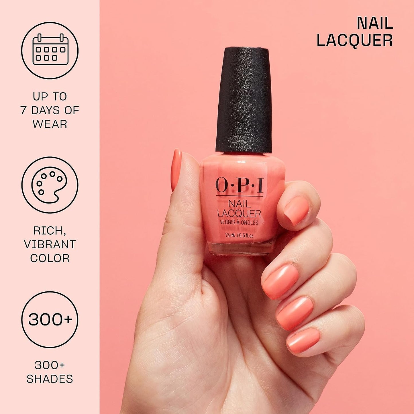 Light Salmon OPI Nail Lacquer Midnight Mantra | Opaque Dark Blue Crème Chip Resistant Nail Polish | Fast Drying, Streak Free