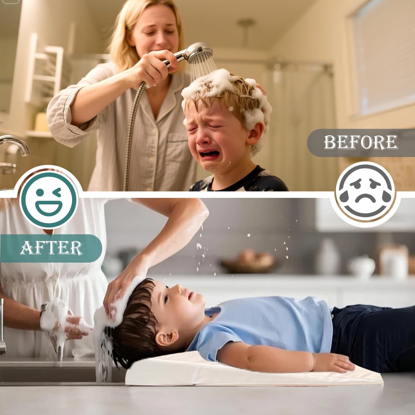 Dark Khaki Wibeelee Hair Washing Station for Kids Waterproof Shampoo Foam Mat with Ergonomic Design Non Slip Bath Pillow Sink Soft Neck Support for Easy Hair Wash