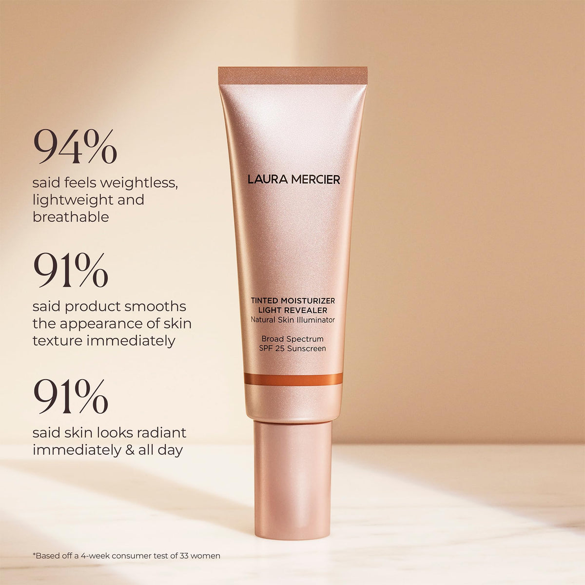 Tan Laura Mercier Tinted Moisturizer Light Revealer SPF 25, 0N1 Petal, 1.7 oz