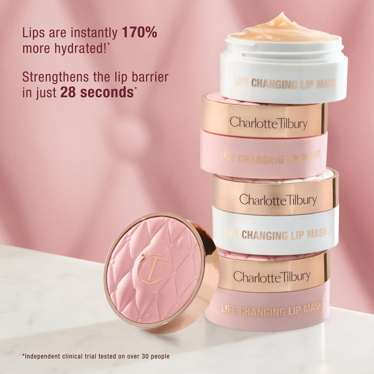 Tan Charlotte Tilbury Life Changing Lip Mask - Multi-Purpose Plumping Mask to Smooth, Hydrate & Soften Dry Lips - Fragrance-Free with a Clear, Glassy Finish