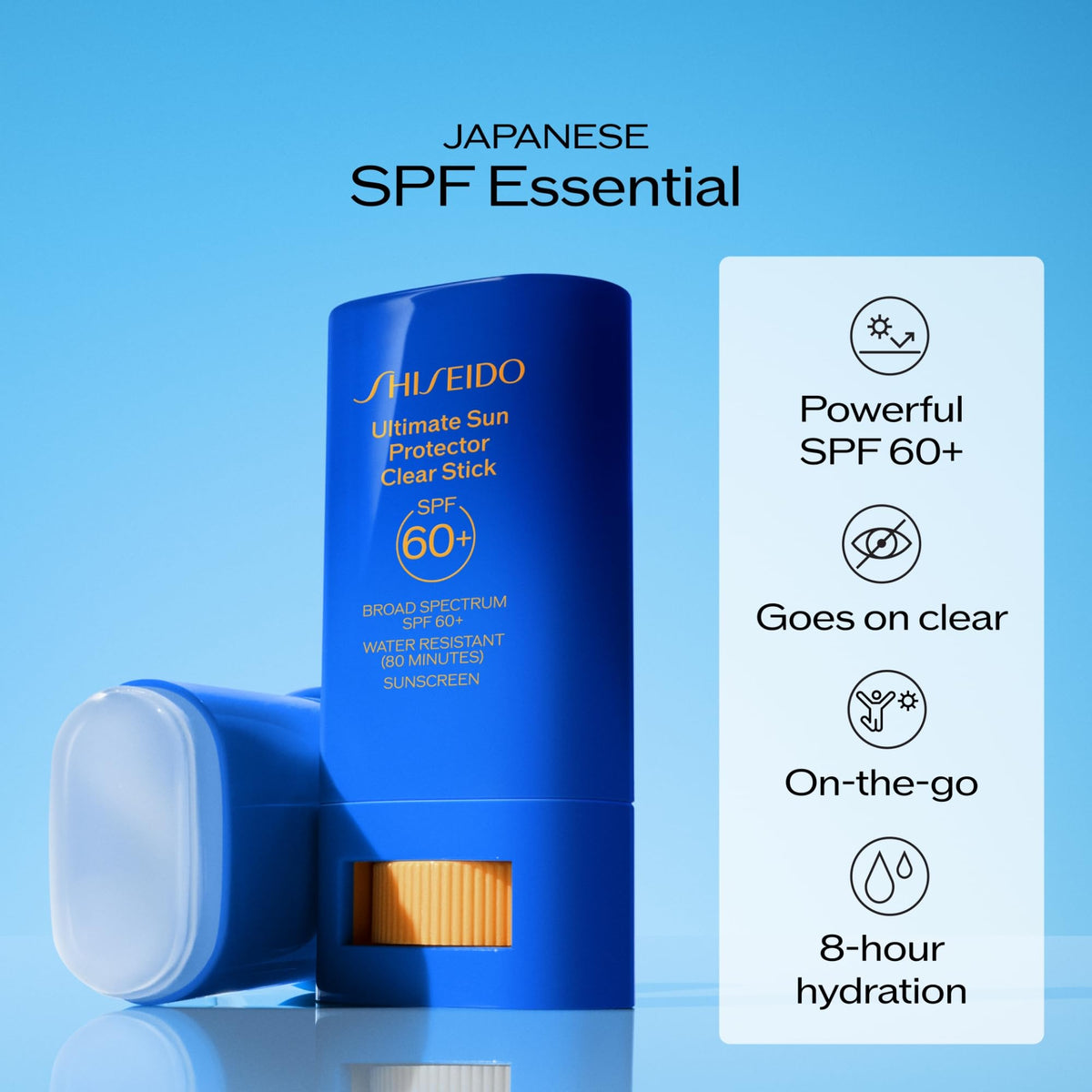 Light Sky Blue Shiseido Clear Sunscreen Stick - Invisible Broad-Spectrum Face Sunscreen - Wear Under & Over Makeup - Lightweight Formula - All Skin Types