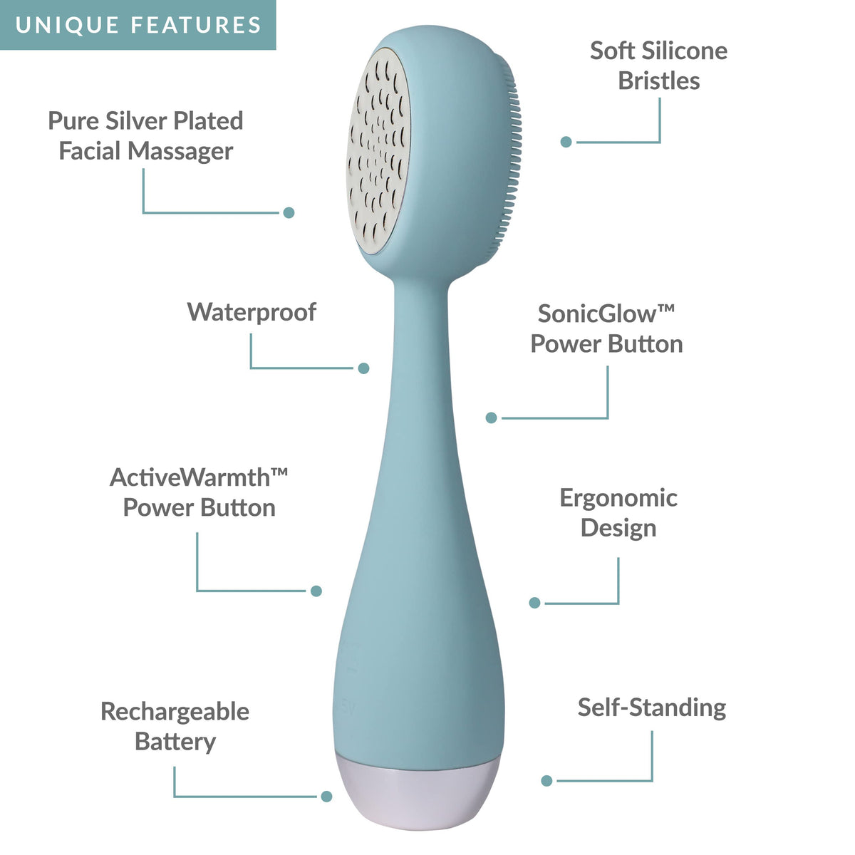 White Smoke PMD Beauty Clean Pro - Electric Facial Cleansing Brush, Smart Facial Device with Silicone Brush & Heated Anti-Aging Aluminum, Gemstone, Precious Metal Massager, Sky Silver + Balm