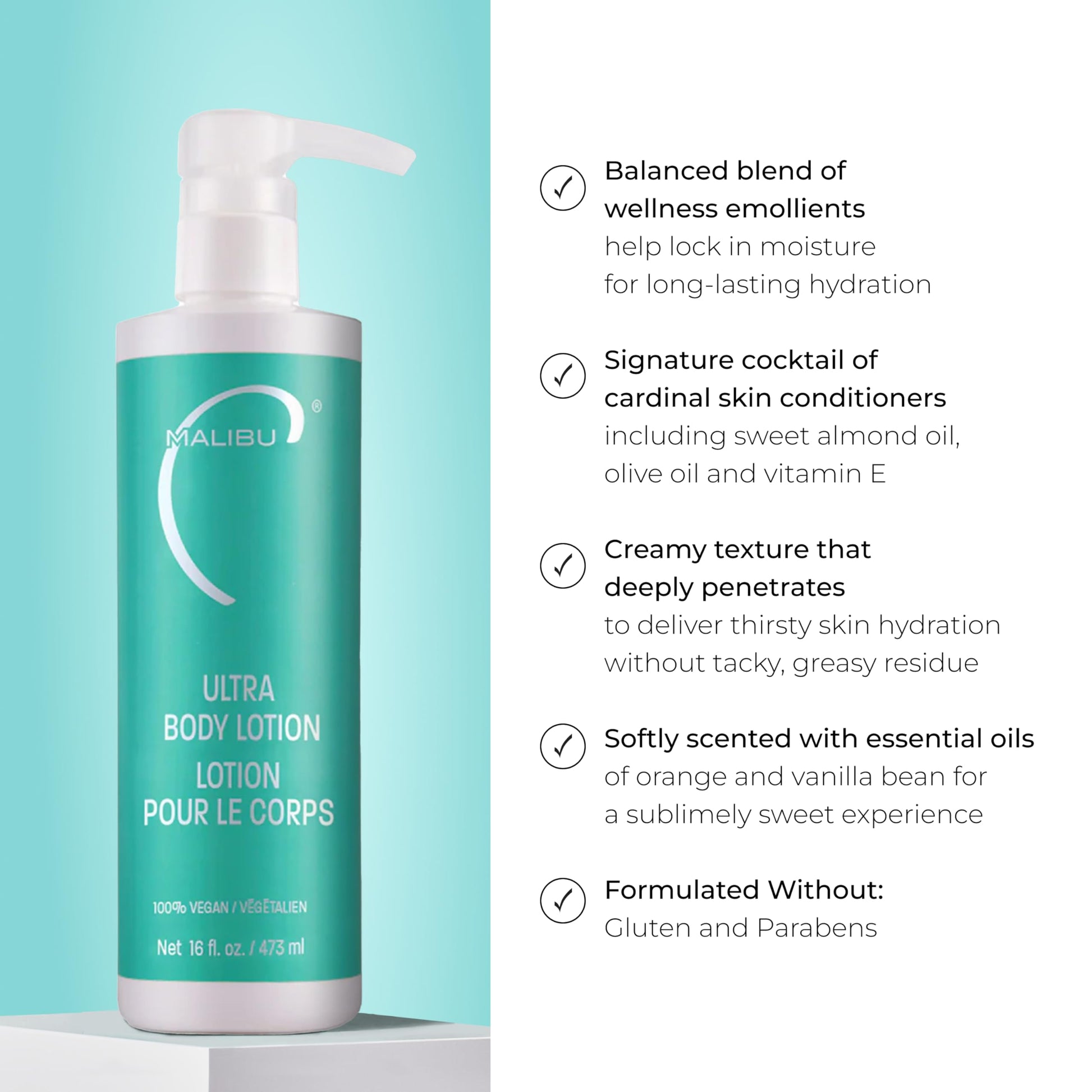 White Smoke Malibu C Ultra Body Lotion - Hydrating Lotion for Extremely Dry Skin - Delivers Weightless Moisture & Radiant Glow - Safe for All Skin Types (16 fl oz)