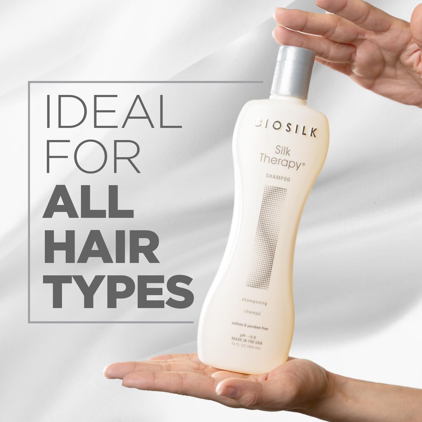 Light Gray BioSilk Silk Therapy Shampoo, Gentle Hair Cleanser Delivers Healthy & Shiny Hair, Great For All Hair Types, Sulfate, Paraben, & Cruelty-Free, 12 Oz