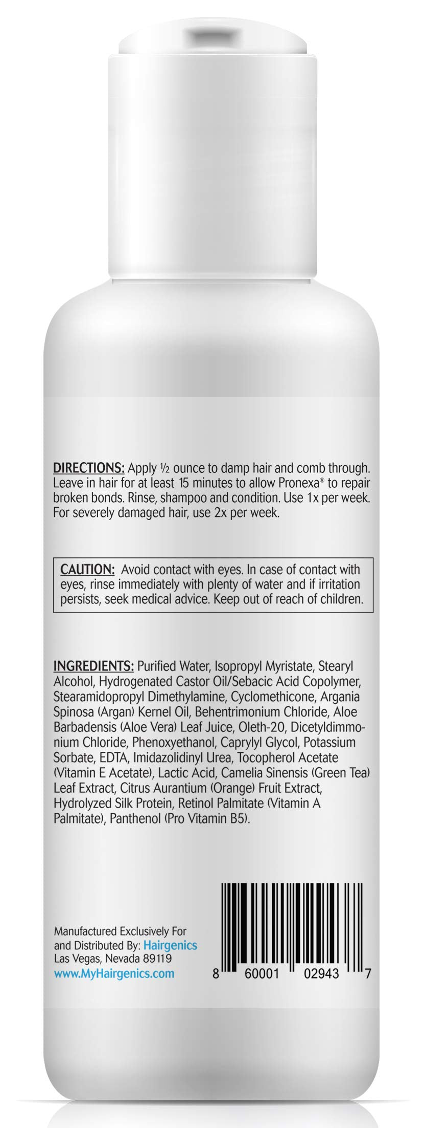 Light Gray Hairgenics Pronexa Hair Bonder Bond Repairing Complex and Conditioner for Damaged and Treated Hair. 4 FL OZ Provides 8 full treatments.