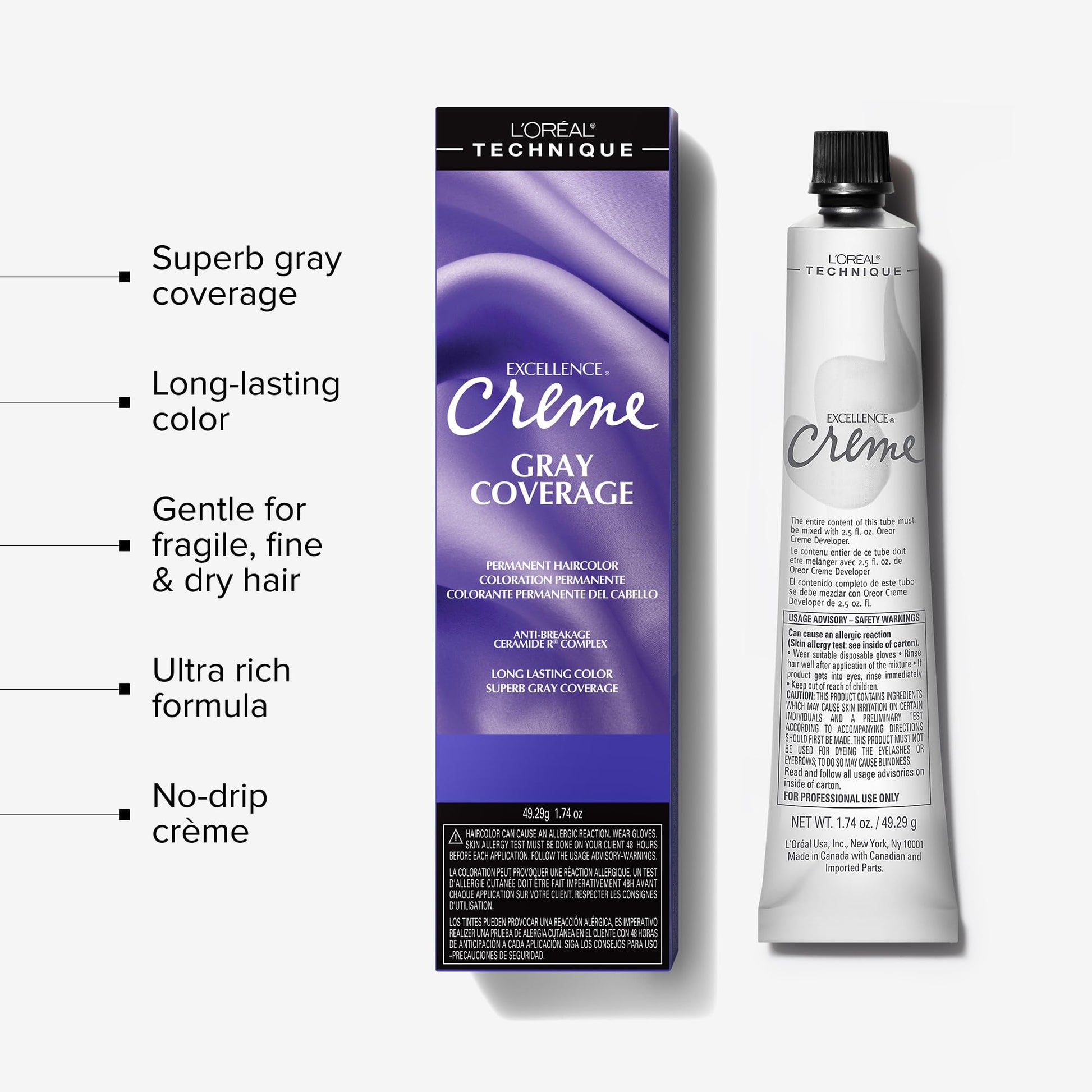 White Smoke L'Oréal Technique Excellence Crème Permanent Hair Color - Long-Lasting Hair Dye, Rich Formula With No-Drip Application, Superb Gray Coverage, Lghtst Nat Blonde