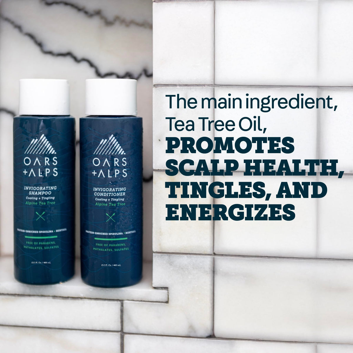 Lavender Oars + Alps Men's Sulfate Free Hair Shampoo for Men & Women, Shampoo for Hair Infused with Witch Hazel and Tea Tree Oil, Nourishing & Moisturizing, Paraben & Sulfate Free, Alpine Tea Tree, 13.5oz