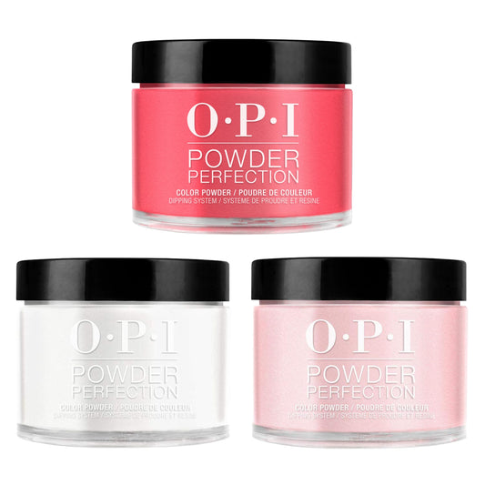 White Smoke OPI Powder Perfection Iconic Shades Tio Bundle | Funny Bunny + Bubble Bath + Big Apple Red