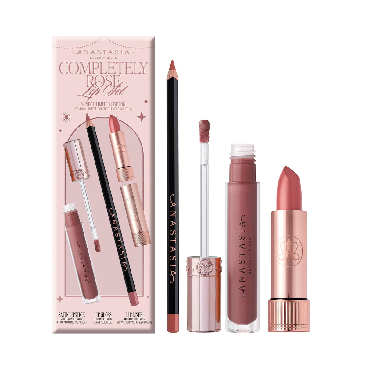 White Smoke Anastasia Beverly Hills - Completely Rose - Limited Edition 3-Piece Lip Set