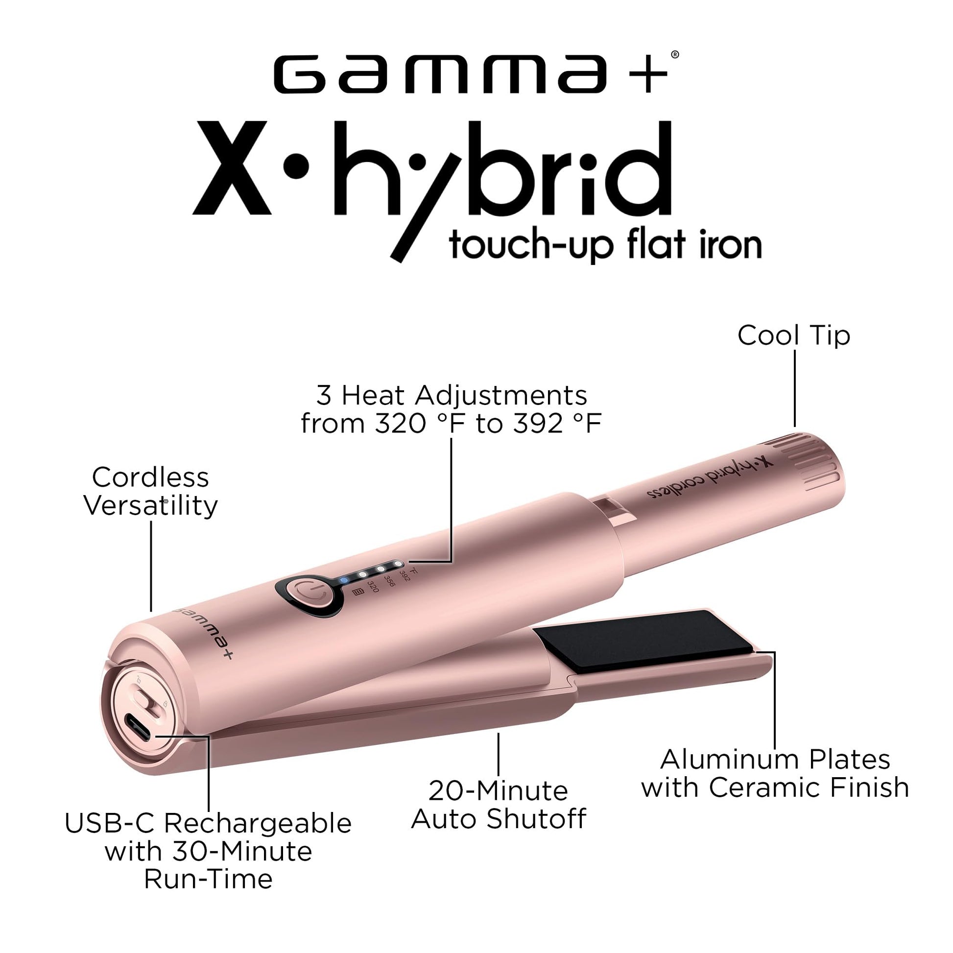 White Smoke GAMMA+ X-Hybrid Cordless Flat Iron with Aluminum Plates, Travel Size for Quick Touch-Ups