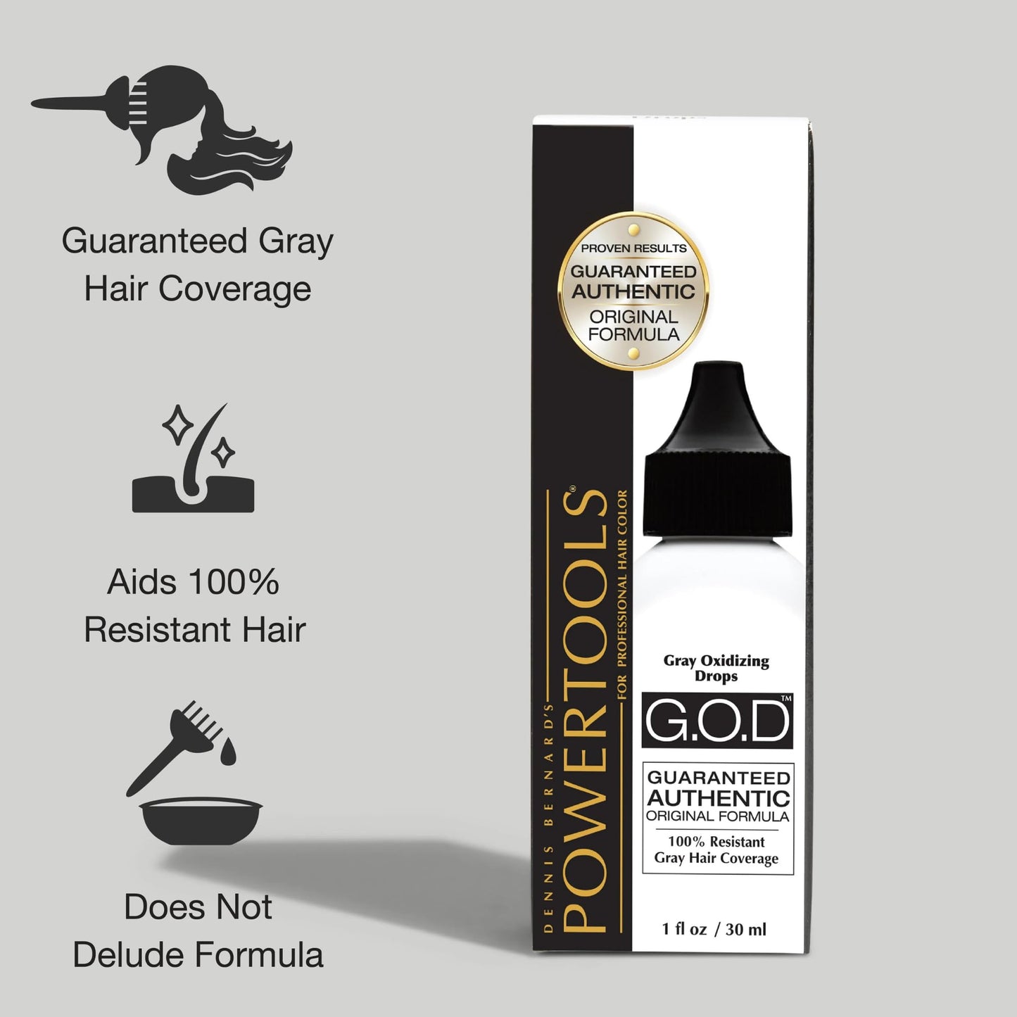 Light Gray POWERTOOLS Gray Oxidizing Drops - Covers Resistant Gray Hair, Adds Depth and Shine to Any Hair Color (1 Fl Oz, Liquid, Gray, Gray)