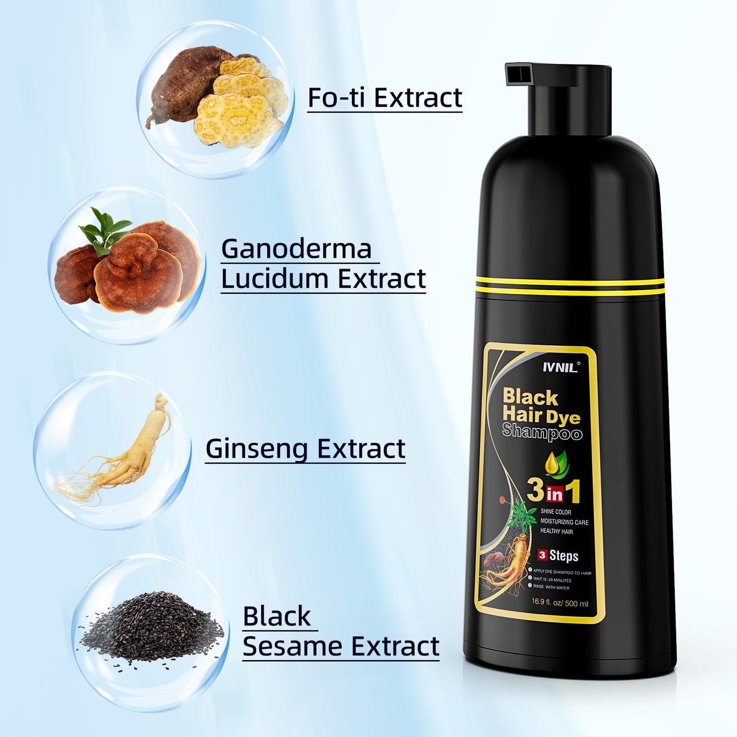 White Smoke Ivnil Black Hair Dye Shampoo 3 in 1 Semi Permanent Hair Color Shampoo for Women & Men for Gray Hair Coverage, Natural Herbal Ingredients shampoo para pintar el cabello