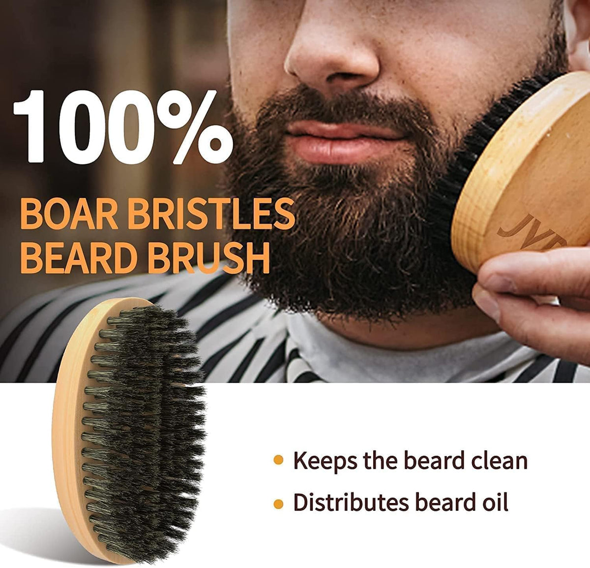 White Smoke JVR Beard Grooming Kit for Men, Beard Care Kit Includes Oil and Balm,100% Boar Brush Vegan Just for Men Mustache, Perfect Gifts for Him Man Dad Boyfriend