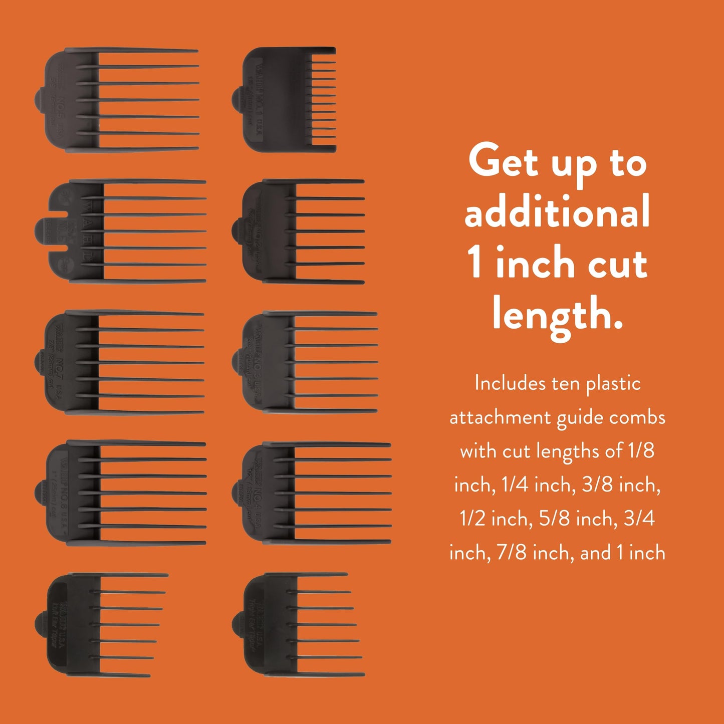 Chocolate WAHL Professional Animal Attachment Guide Comb 10-Pack Grooming Set (Fits only with Wahl's Show Pro Plus, Color Groom, Stable Grip, Iron Horse, Pro Ion, U-Clip, & Deluxe U-Clip Clippers) (3173-500)