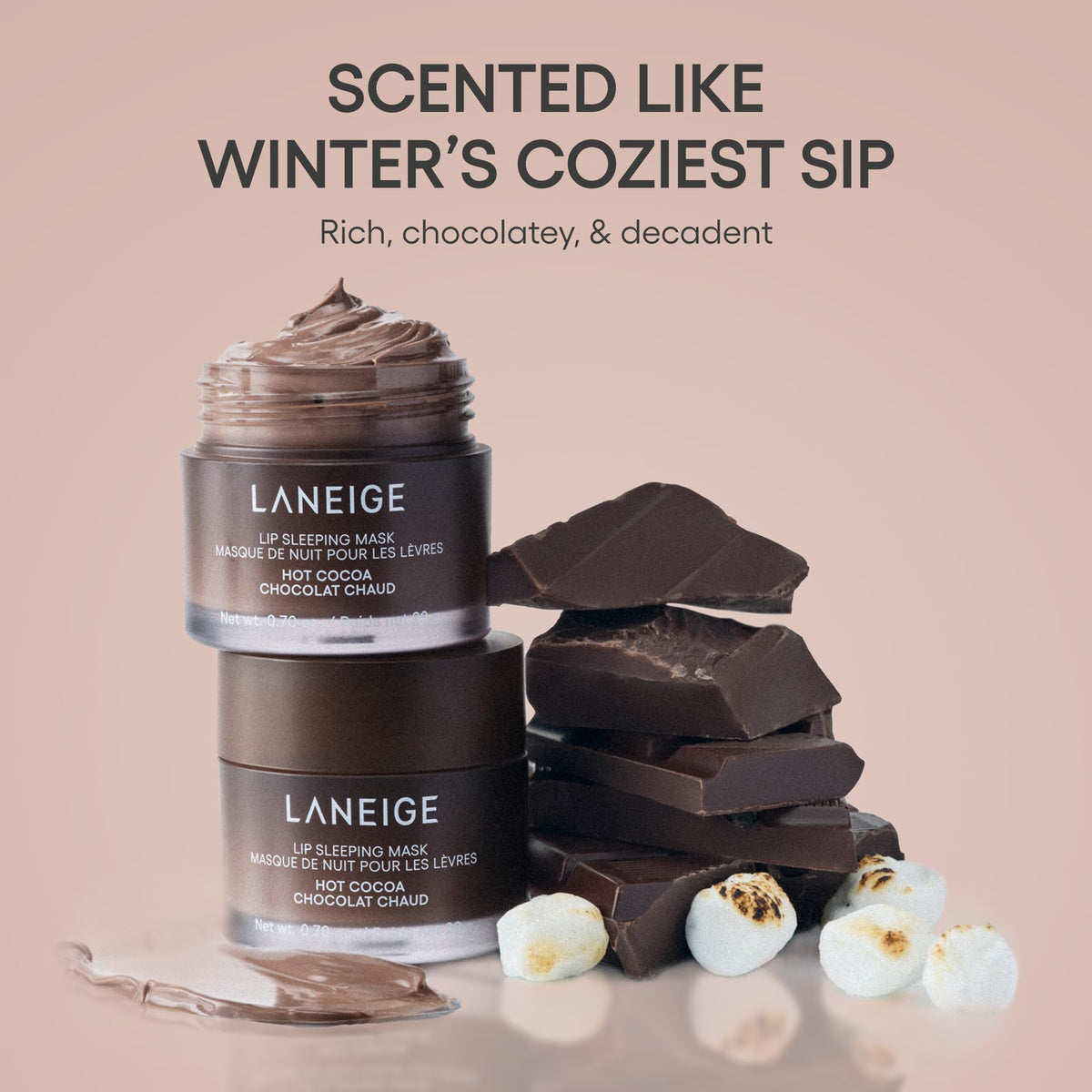 Gray LANEIGE Lip Sleeping Mask, Hot Cocoa: Nourishing Overnight Lip Treatment with Vitamin C, Shea & Murumuru Butter for Hydrating Dry, Flaky Lips