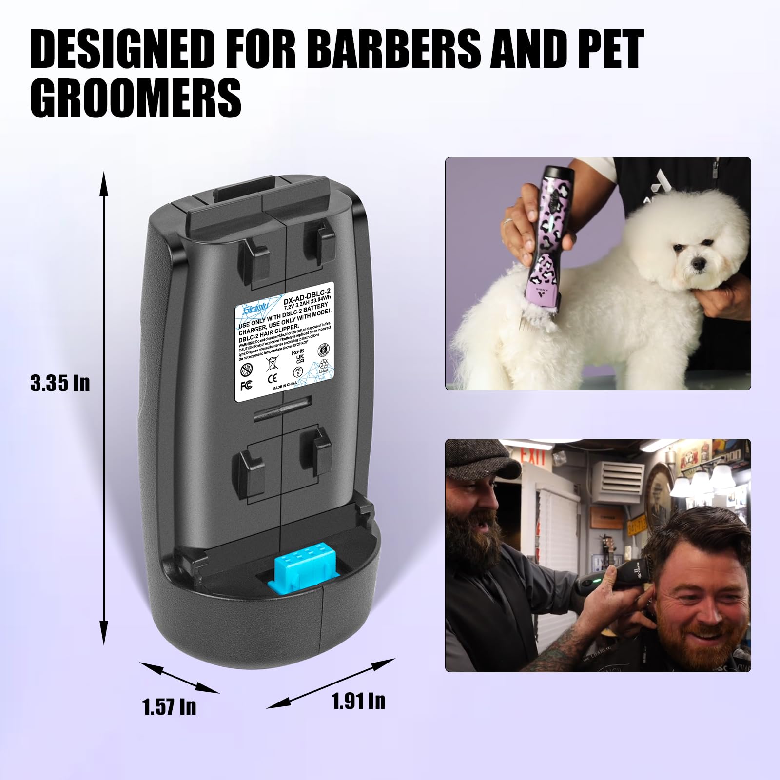 Lavender DBLC-2 Battery Replacement for Andis Supra ZR II & Pulse ZR II 5-Speed Cordless Clippers -Compatible with 79025 79170 79005 561458 Models-Upgraded long-lasting li-ion(3.5H Use) Fits Original Charger