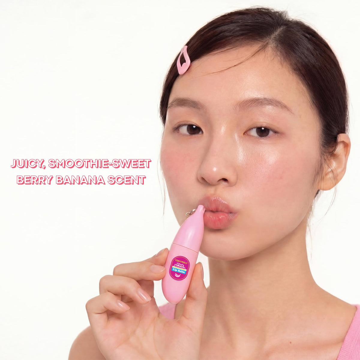 White Smoke TONYMOLY Berry Banana Lip Balm - Sheer Pink Tint, Shea Butter Formula