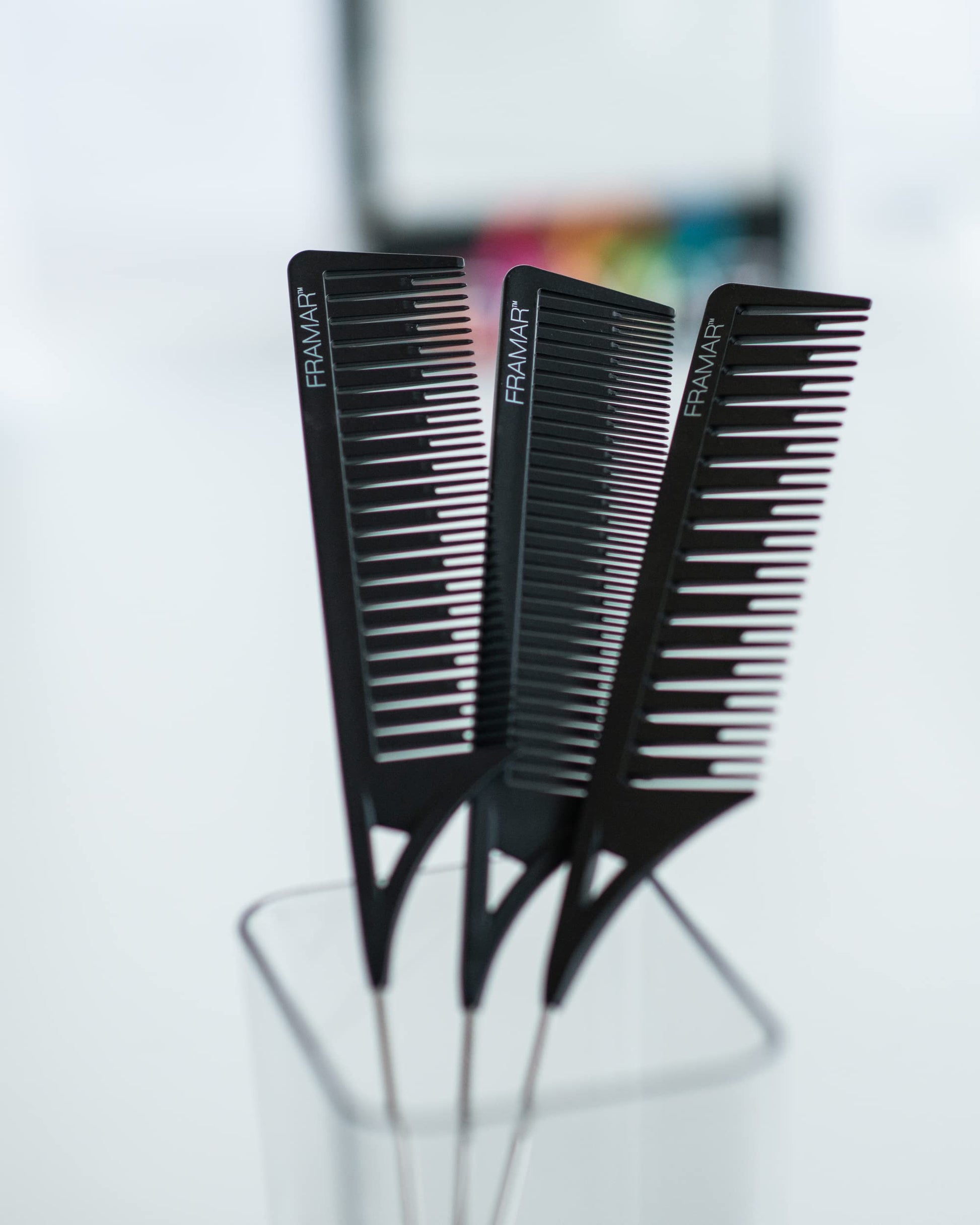 Lavender FRAMAR Dreamweaver Highlight Comb Set - Professional Highlighting Comb With Parting Tip, Foiling Combs For Highlighting, Highlight Combs For Highlighting – 3 Pack Black