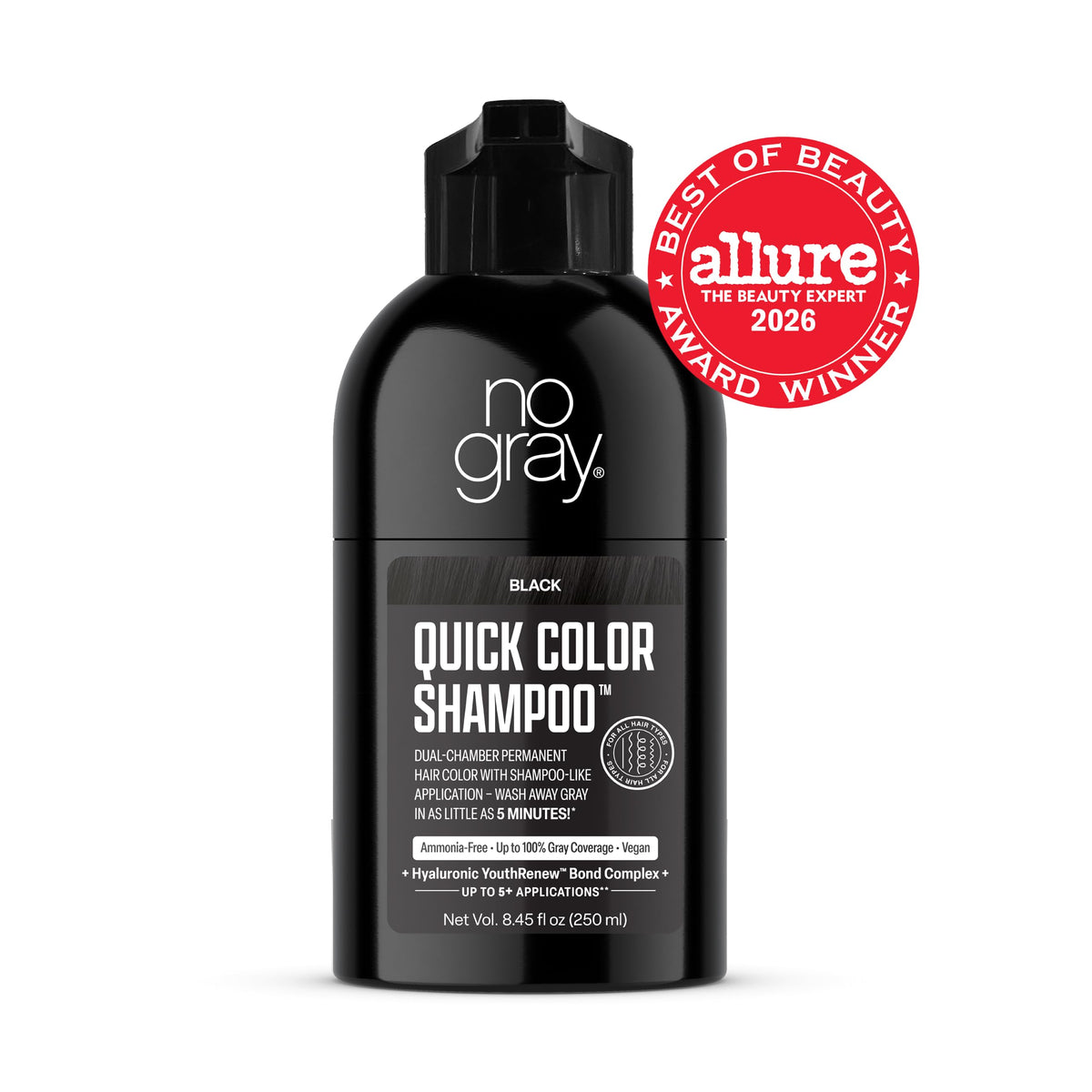 White Smoke No Gray Quick Permanent Hair Color Shampoo, Black, 8.45 oz