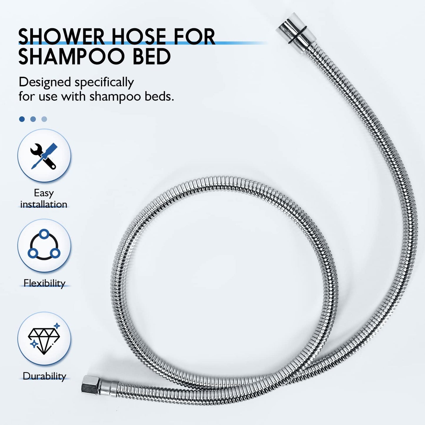 Alice Blue LukLoy Stainless Steel Shampoo Bowl Hose, 1/4" Thread Water Pipe to 1/2" Thread Sprayer Head for Barber Shop & Salon Sink Replacement Part for Shampoo Bowl Faucet and Sprayer, 47" Long