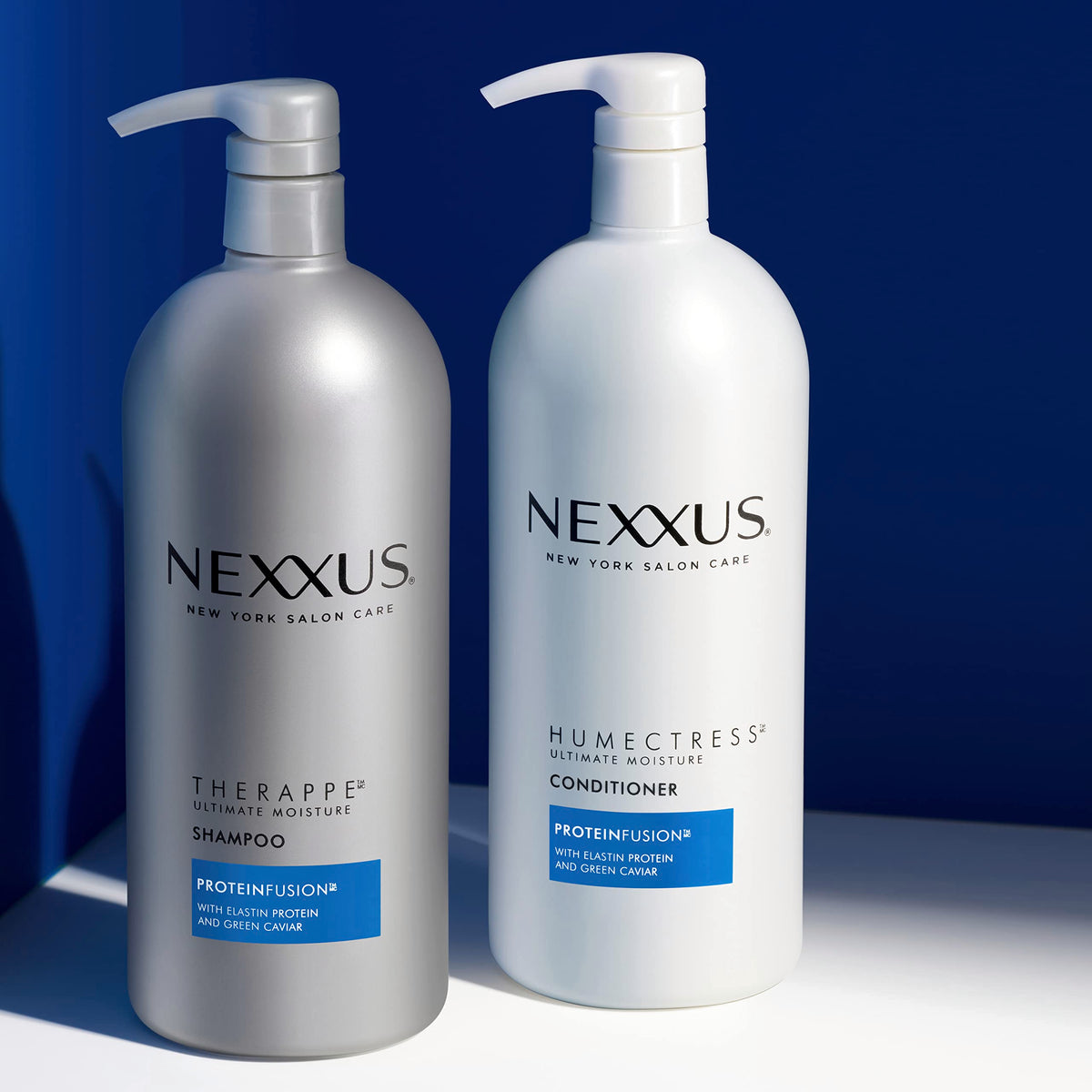 Midnight Blue Nexxus Shampoo and Conditioner and 3 Hair Treatment Masks Therappe Humectress 5 Pack for Dry Hair Silicone-Free, Moisturizing Caviar Complex and Elastin Protein 33.8 oz & 1.5 oz
