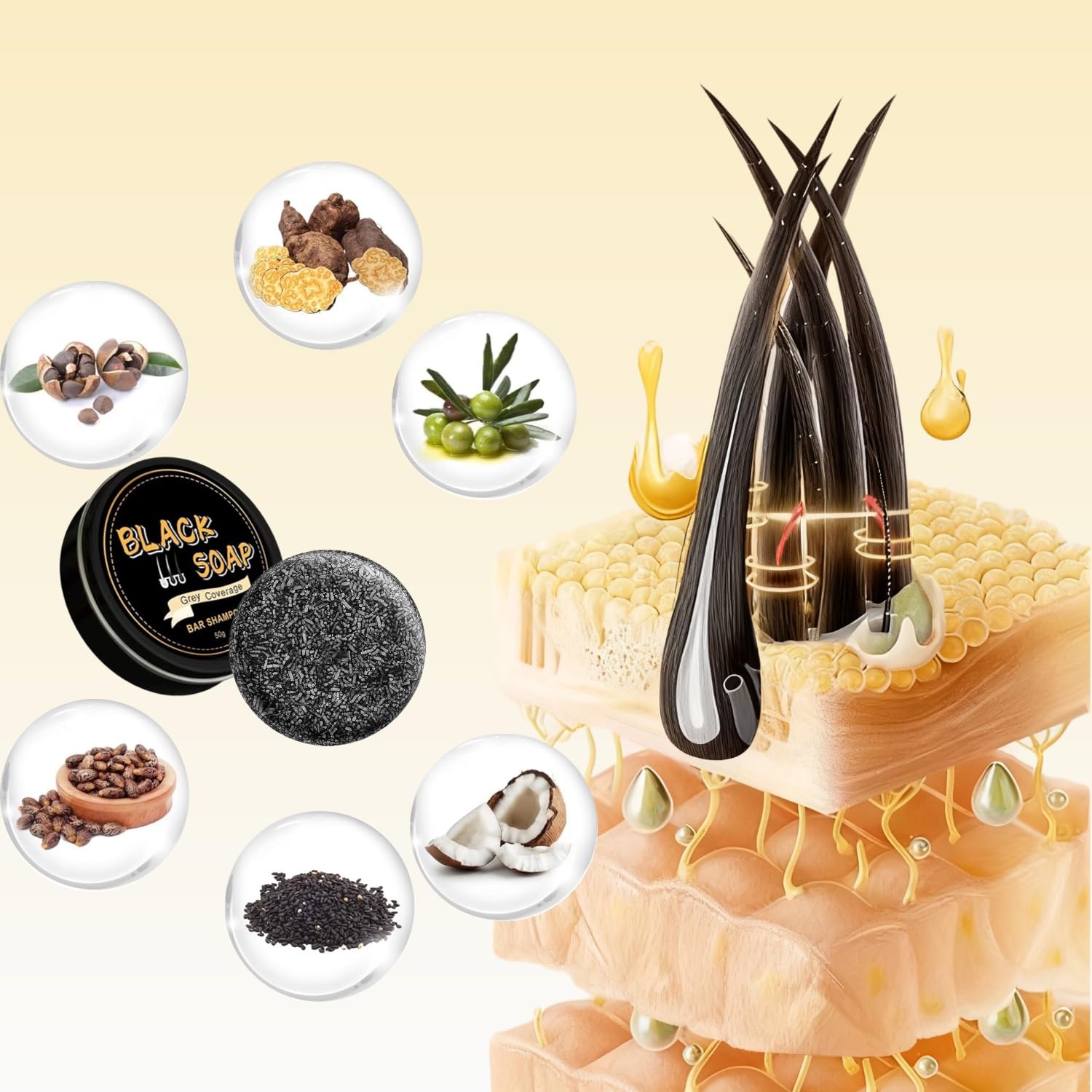 Bisque FHH 2 PCS Gray Hair Reverse Bar Soap, Black Soap for Gray Hair & Beard Darkening, Deep Clean & Nourish the Scalp, Black Hair Soap bar for Men and Women.