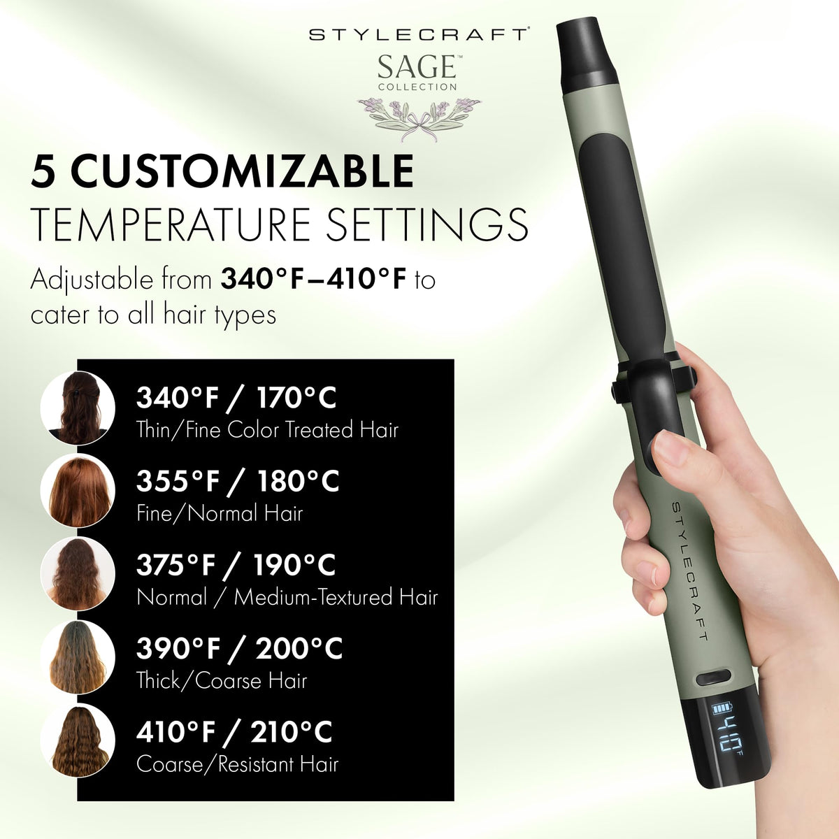 White Smoke StyleCraft Sage 1" Ceramic Rechargeable Cordless Curling Iron & Wand