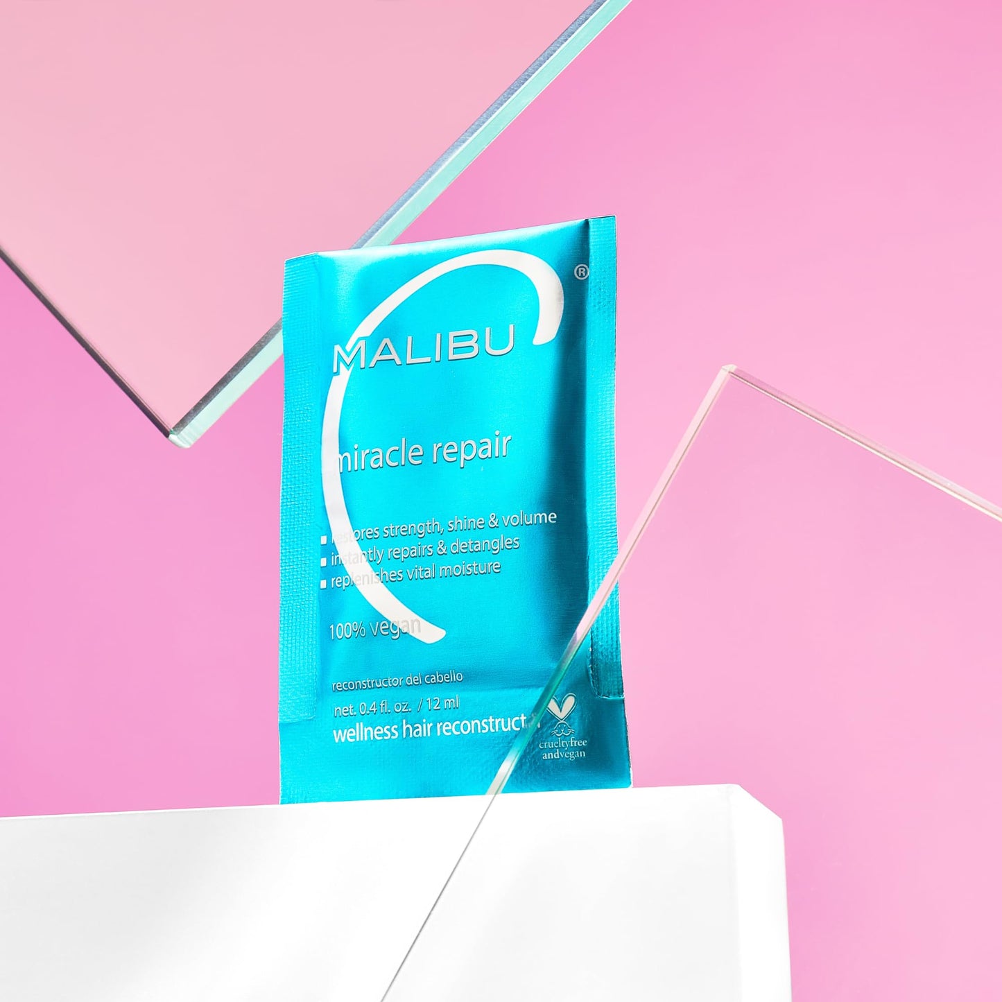Pink Malibu C Miracle Repair Hair Reconstructor (1 Packet) - Nourishing Hair Repair Treatment for Weak, Damaged Strands - Flax Protein & Vitamin B5 for Hair Strength