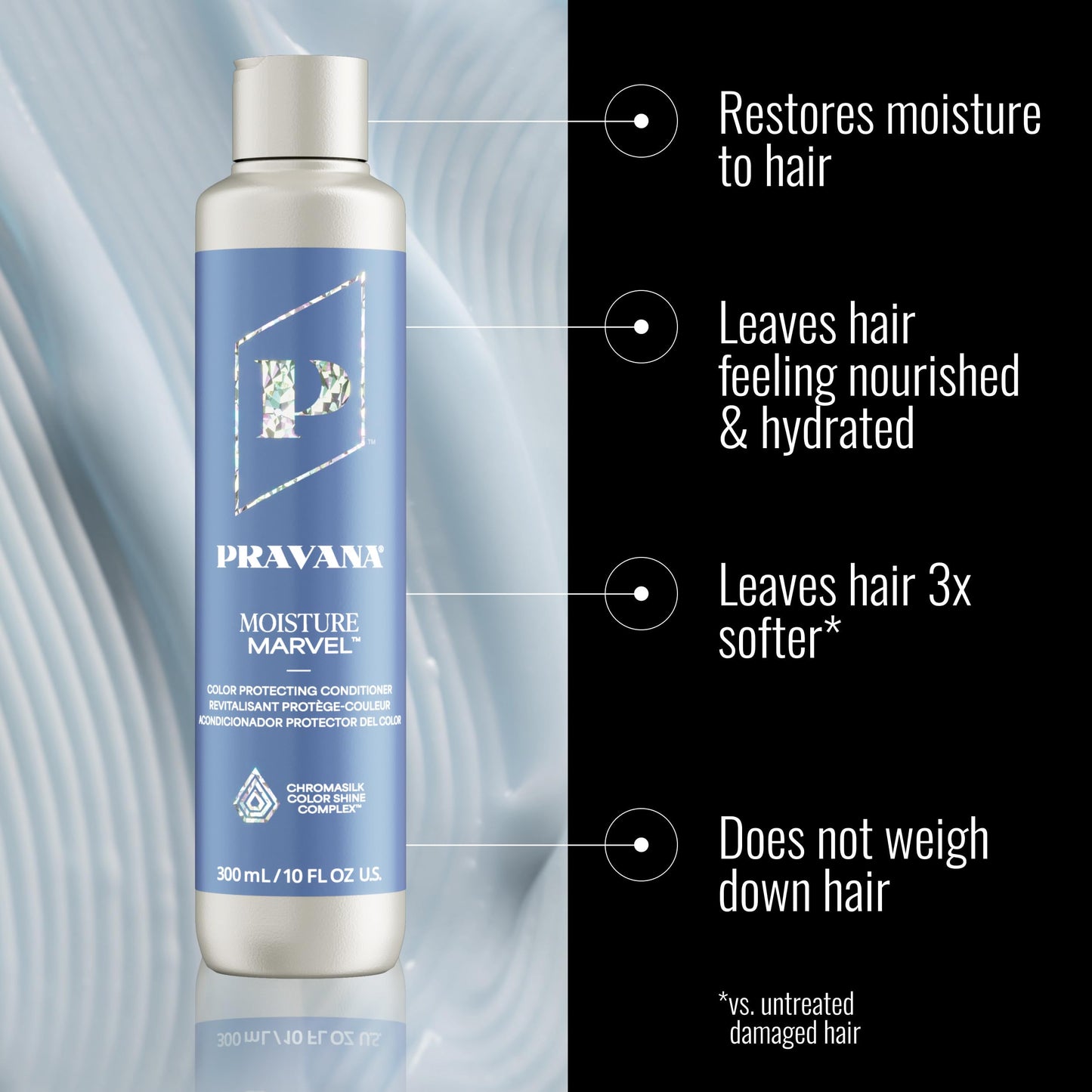 Black PRAVANA Moisture Marvel Conditioner | Hydrates, Moisturizes, Nourishes | For Dry, Color Treated Hair | Chromasilk Enhances Shine & Protection | Vegan, Cruelty-Free | Paraben & Sulfate Free | 1.7 Fl Oz