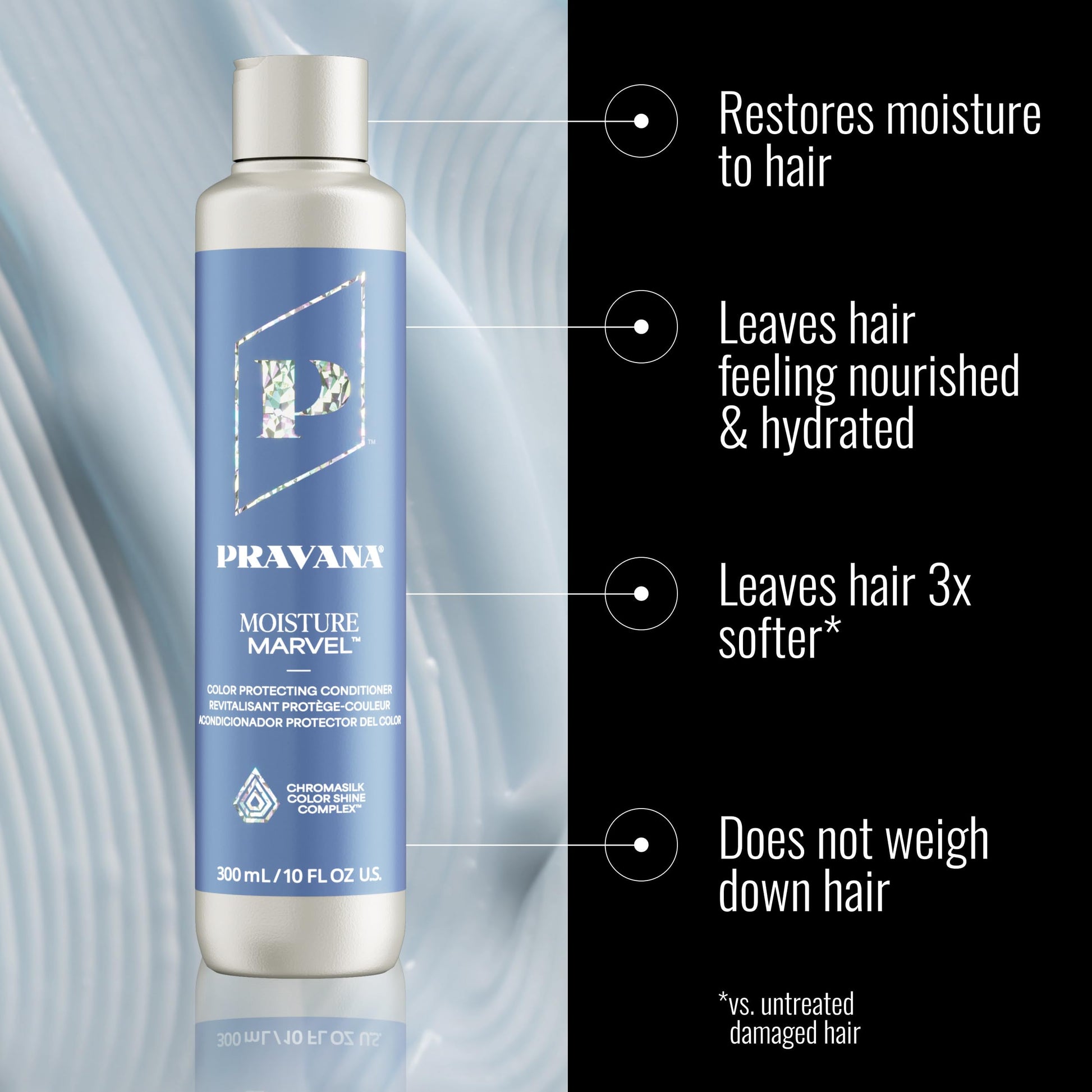 Black PRAVANA Moisture Marvel Conditioner | Hydrates, Moisturizes, Nourishes | For Dry, Color Treated Hair | Chromasilk Enhances Shine & Protection | Vegan, Cruelty-Free | Paraben & Sulfate Free | 1.7 Fl Oz