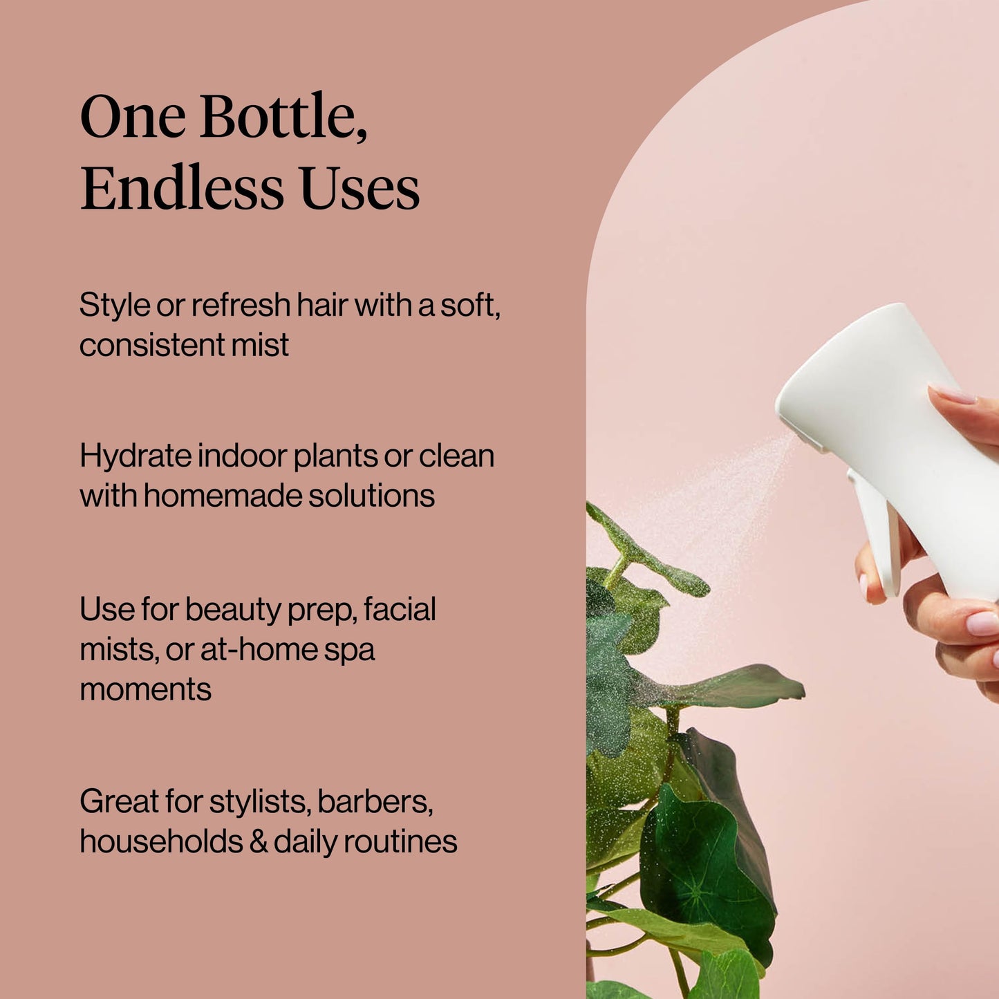 Rosy Brown Kitsch Continuous Spray Bottle for Hair – Fine Mist Water Mister & Water Spray Bottle – Recycled Hair Spray Bottle – Spray Bottles for Cleaning, Styling, Plants & More – White, 150ml