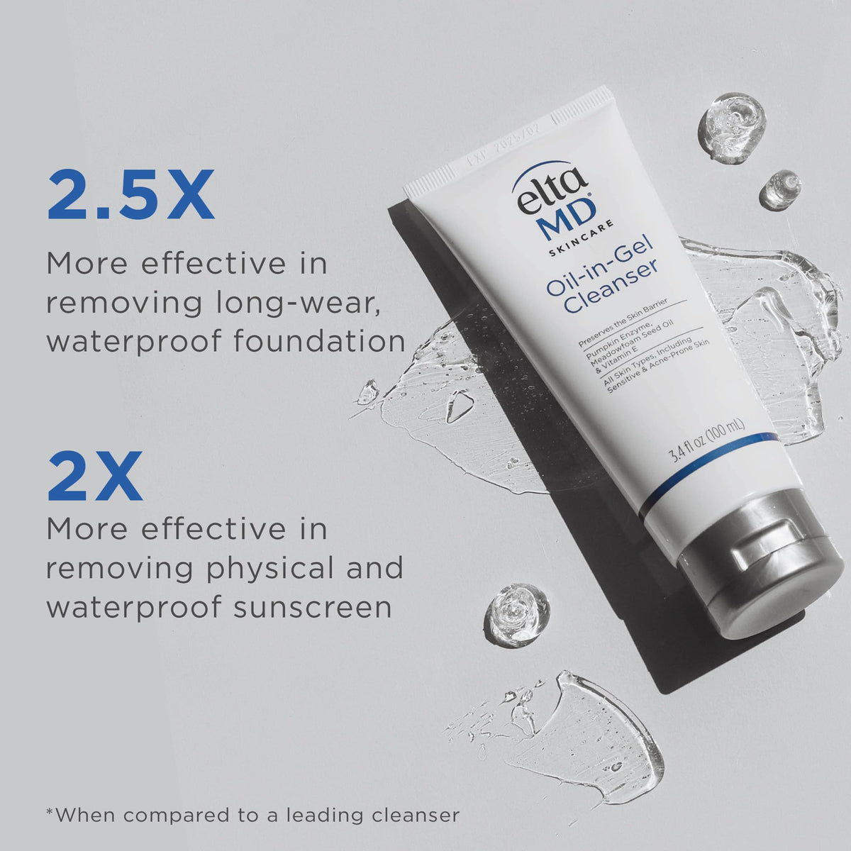 Gray EltaMD Oil-In-Gel Face Cleanser, Gentle Makeup Remover, 3.4 oz