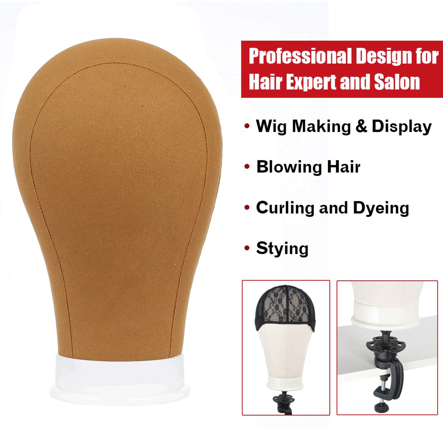 White Smoke XTREND 21"-24'' Poly Canvas Block Head for Making Head Weft/Wig/Hair Extension Making Display Styling Mannequin Head with Stand Set Manikin Canvas Head Hair Accessories