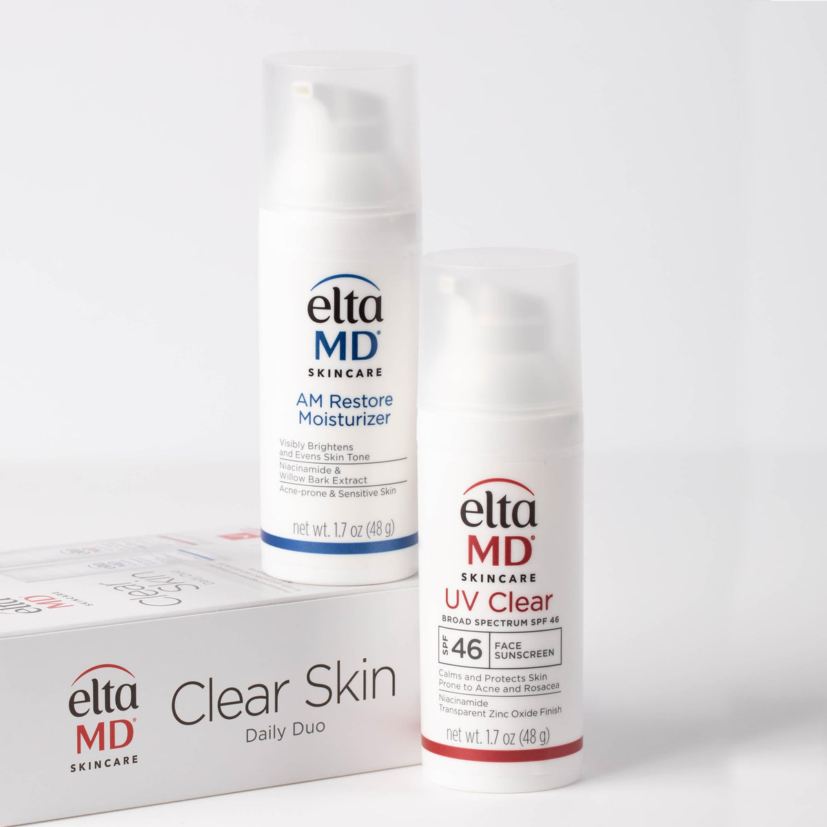 Lavender EltaMD Clear Skin Daily Duo Kit with AM Restore Facial Moisturizer and UV Clear SPF 46 Face Sunscreen, For Acne Prone and Sensitive Skin
