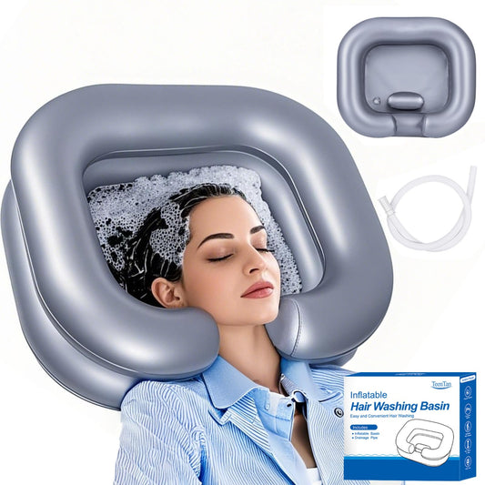 White Smoke Inflatable Shampoo Basin for Bedridden and Disabled,Portable Shampoo Bowl for Injured, Hair Washing Basin for Childred,Pregnant Woman,Easy Hair Washing at Home (Silvery)
