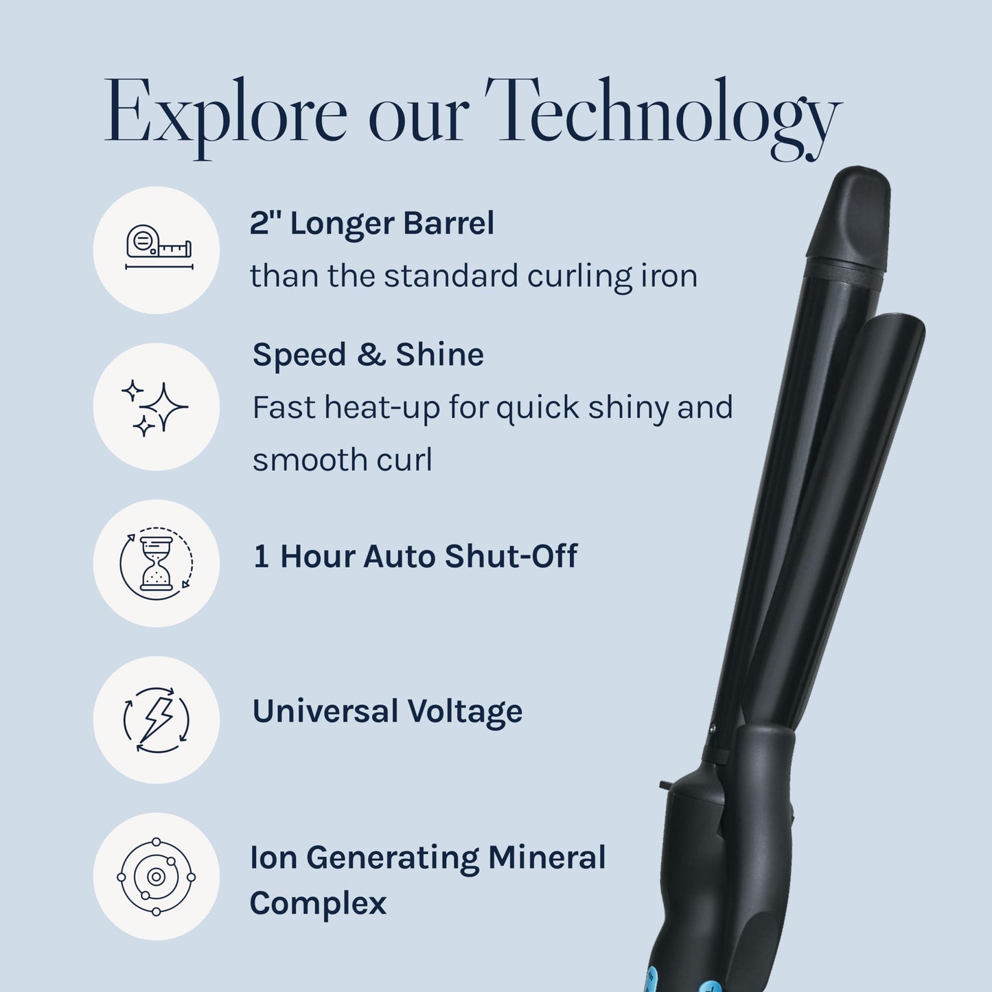 Light Gray Bio Ionic Long Barrel Styler, 1" Curling Iron with Moisture Heat Technology & NanoIonic MX, Verstatile Curling Wand with Longer Barrel for Large Sized Soft Curls & Waves