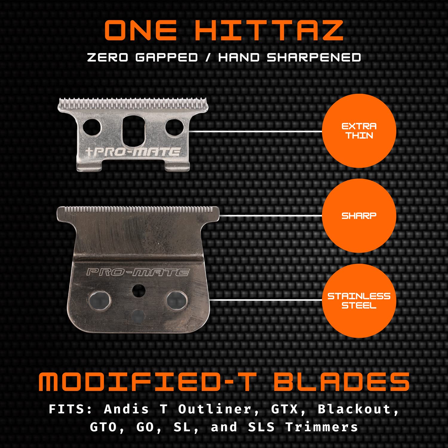 Black Replacement Blade 04521 fits Andis T-Outliner 04780, GTX 04785 (Model GO, GTO) Modified One Hittaz Zero Gap by PRO-MATE w/Free Screws (Black - T Shape)