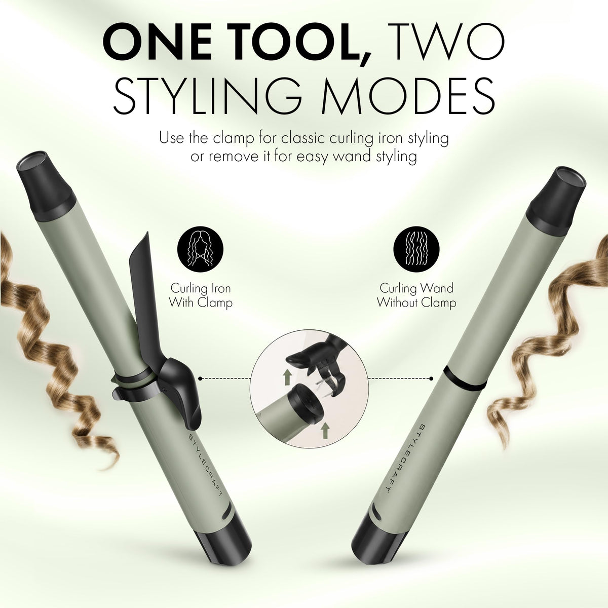 White Smoke StyleCraft Sage 1" Ceramic Rechargeable Cordless Curling Iron & Wand