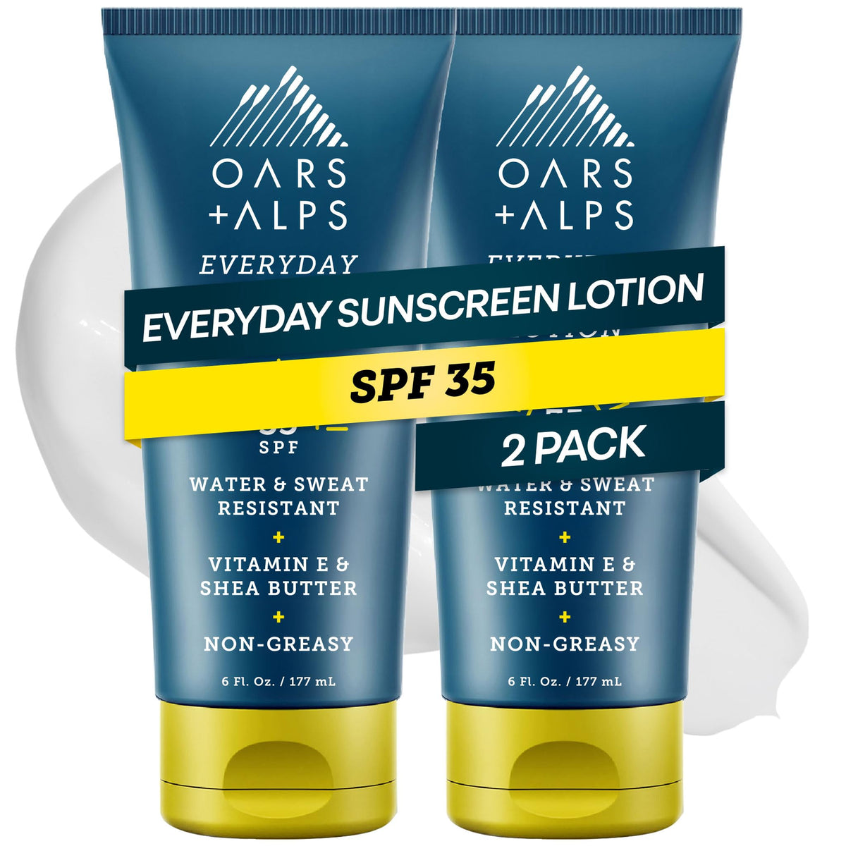 White Smoke Oars + Alps SPF 35 Body + Face Sunscreen Lotion, No White Cast, 2pk, 6oz