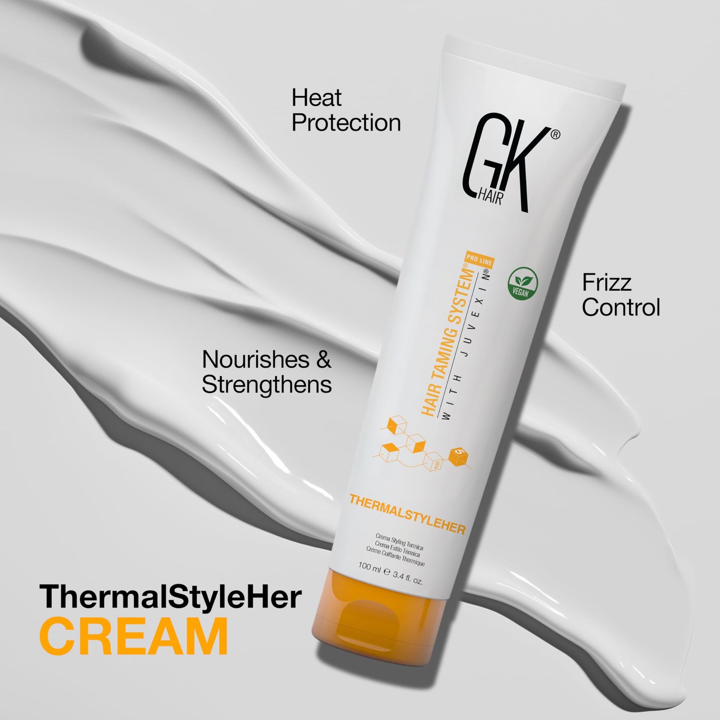 Light Gray GK HAIR Thermastylher Cream 3.4 oz – Heat Protectant Styling Cream, Blow Dry Cream for Frizz Control, Smooth & Strengthen Hair, Heat Protection for All Hair Types